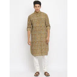 Fabindia Men Beige Floral Printed Kurta-picture-35