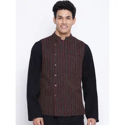 Fabindia Men Black Woven-Design Nehru Jacket-picture-37