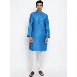 Fabindia Men Blue Silk Solid Kurta-picture-21