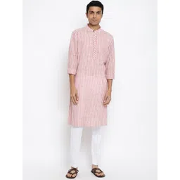 Fabindia Men Cotton striped Pink Kurta-picture-35