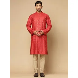 Fabindia Men Geometric Woven Design Band Collar Straight Kurta-picture-37