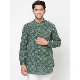 Fabindia Men Green Geometric Printed Cotton Kurta-picture-20