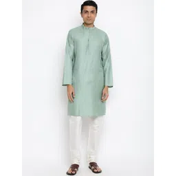 Fabindia Men Green Silk Solid Long Kurta-picture-20