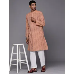 Fabindia Men Orange & Maroon Striped Pure Cotton Kurta-picture-13