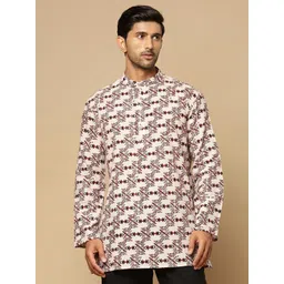 Fabindia Men Printed Mandarin Collar Roll-Up Sleeves Kurta-picture-40