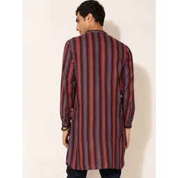 Fabindia Men Red & Blue Striped Cotton Kurta image 2