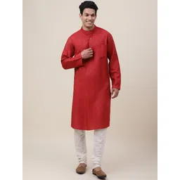 Fabindia Men Red Solid Long Sleeves Kurta-picture-17