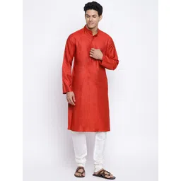 Fabindia Men Red Solid Slim Fit Kurta-picture-27