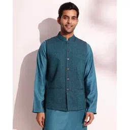 fabindia Men Regular Fit Printed Nehru Jacket-picture-12