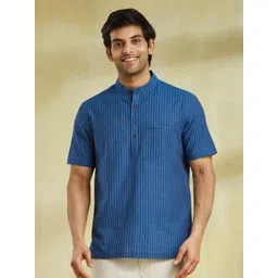 Fabindia Men Relaxed Fit Band Collar Vertical Striped Cotton Casual Shirt-picture-30
