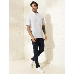 Fabindia Men  Solid Mandarin Collar Casual Shirt-picture-39