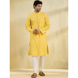 Fabindia Men Striped Band Collar Cotton Straight Kurta-picture-38