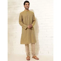 Fabindia Men Striped Flared Sleeves Thread Work Kurta-picture-23