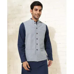 fabindia Men Striped Nehru jacket with Mandarin Collar-picture-30
