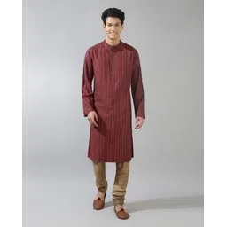 fabindia Men Striped Regular Fit Kurta with Insert Pocket-picture-20