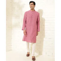 fabindia Men Striped Slim Fit Long Kurta with Mandarin Collar-picture-11