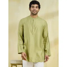 Fabindia Men Striped Woven Design Band Collar Straight Kurta-picture-23