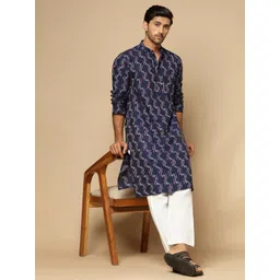 Fabindia Men Woven Design Mandarin Collar Cotton Kurta-picture-31