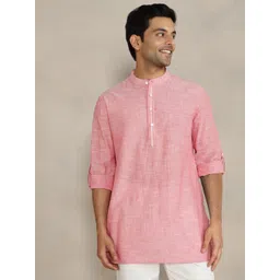 Fabindia Men Woven Design Mandarin Collar Roll-Up Sleeves Kurta-picture-32