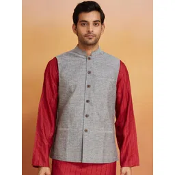Fabindia Men Woven Design Pure Cotton Sleeveless Nehru Jackets-picture-32
