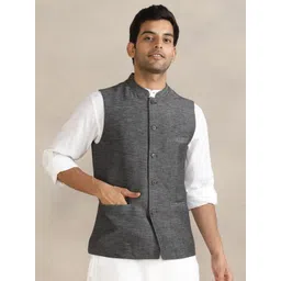 Fabindia Men Woven Design Pure Cotton Slim-Fit Nehru Jacket-picture-30