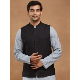 Fabindia Men Woven Design Slim-Fit Nehru Jackets-picture-36