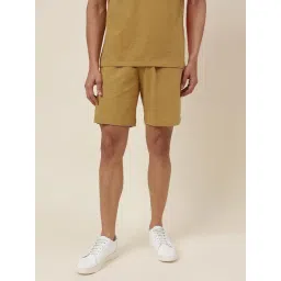 Fabindia Mustard Cotton Relaxed Fit Solid Shorts-picture-11