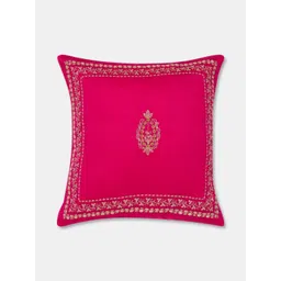 Fabindia Naisha Pink & Beige Embroidered Cotton Square Cushion Cover-picture-31