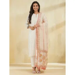 Fabindia Natural & Yellow Cotton Silk Hand Block Printed Dupatta-picture-42