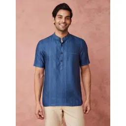 Fabindia Navy Blue Slim Fit Woven Design Shirt-picture-38