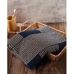 Fabindia Navy Cotton Woven Ladder Stripe Towel-picture-16