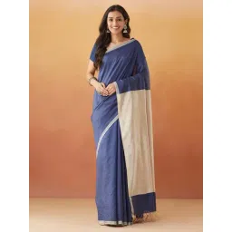Fabindia Navy Silk Woven Saree-picture-20