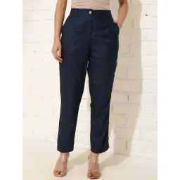 Fabindia Navy Viscose Silk Woven Slim Fit Casual Pant-picture-38