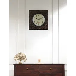 Fabindia Node Brown & White Textured Wooden Square Shaped Wall Clock-picture-15