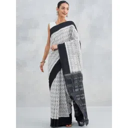 Fabindia Off White & Black Cotton Printed Sarees-picture-12