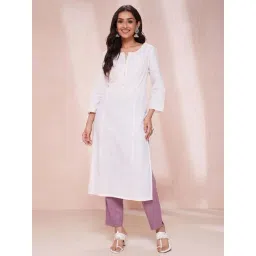 Fabindia Off-White Cotton Embroidered Straight Kurta-picture-40