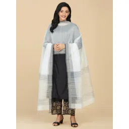 Fabindia Off White Cotton Silk Printed Dupatta-picture-20