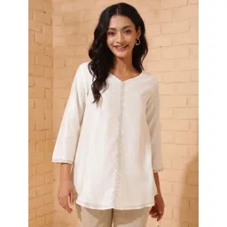 Fabindia Off White Cotton Silk Woven Tunic-picture-25
