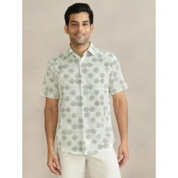 Fabindia Off White-Green Slim Fit Printed Shirt-picture-31