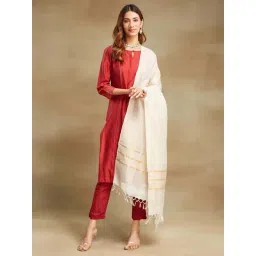 Fabindia Off-White Woven Pattern Dupatta-picture-20