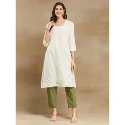 Fabindia Off-White Woven Pattern Straight Kurta-picture-35