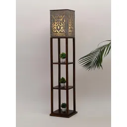 Fabindia Ojasvi Brown & Grey Textured Wooden Floor Lamp-picture-21
