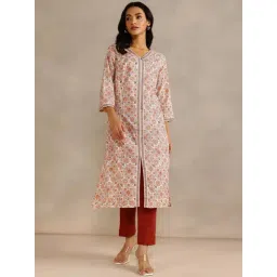 Fabindia Orange Cotton Hand Block Printed Long Kurta-picture-27