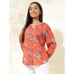 Fabindia Orange Cotton Printed Shirt-picture-10