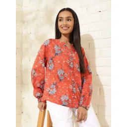 Fabindia Orange Cotton Printed Shirt image 3