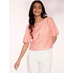 Fabindia Orange Cotton Silk Blend Embroidered Regular Top-picture-13