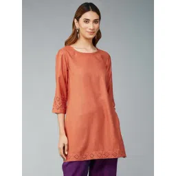 Fabindia Orange Embroidered A Line Kurti-picture-39