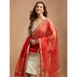 Fabindia Orange Woven Design Dupatta image 3