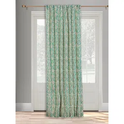 Fabindia Paro Teal & Beige Ethnic Motifs Printed Cotton Door Curtain-picture-32