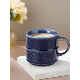 Fabindia Parth Glazed Blue Textured Ceramic Glossy Mug 300ml image 1